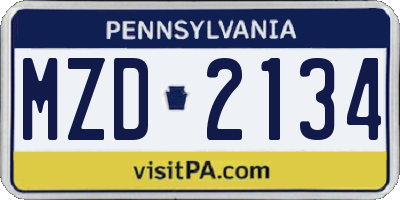 PA license plate MZD2134