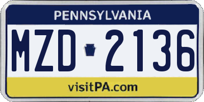 PA license plate MZD2136