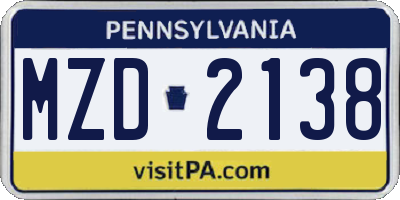 PA license plate MZD2138