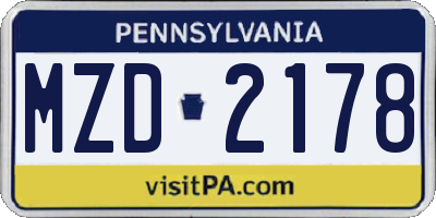 PA license plate MZD2178
