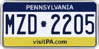 PA license plate MZD2205