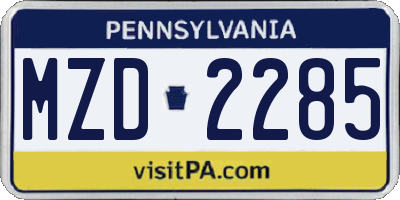 PA license plate MZD2285