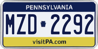 PA license plate MZD2292