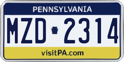 PA license plate MZD2314
