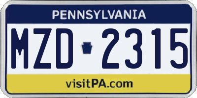 PA license plate MZD2315