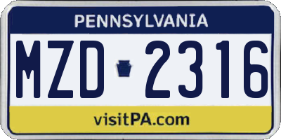PA license plate MZD2316