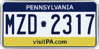 PA license plate MZD2317