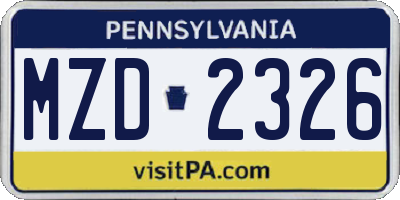 PA license plate MZD2326