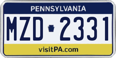 PA license plate MZD2331