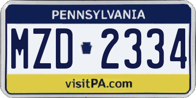 PA license plate MZD2334
