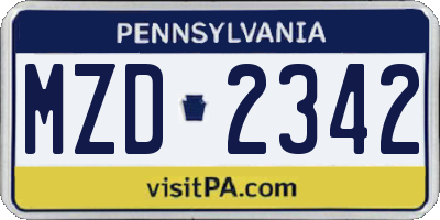 PA license plate MZD2342