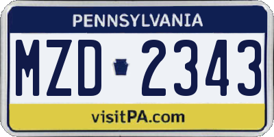 PA license plate MZD2343