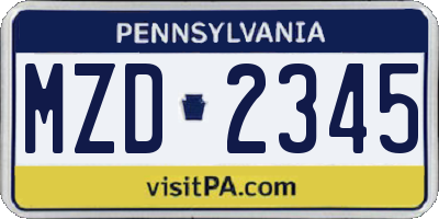 PA license plate MZD2345