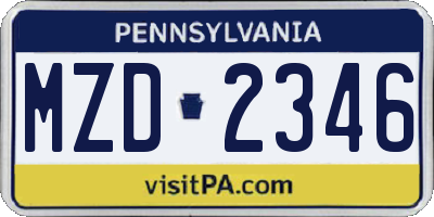 PA license plate MZD2346