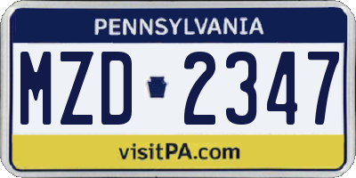 PA license plate MZD2347