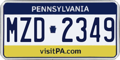 PA license plate MZD2349
