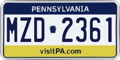 PA license plate MZD2361