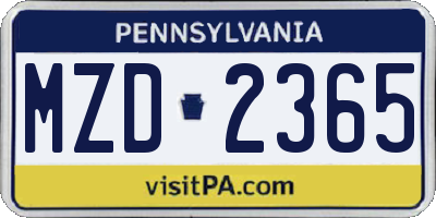 PA license plate MZD2365