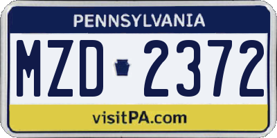 PA license plate MZD2372