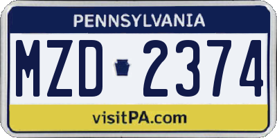 PA license plate MZD2374