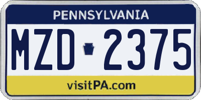 PA license plate MZD2375