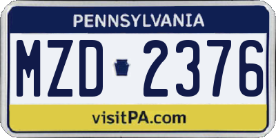 PA license plate MZD2376