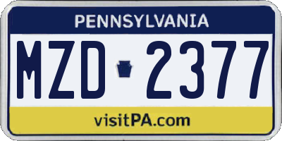 PA license plate MZD2377