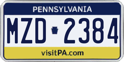 PA license plate MZD2384
