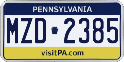 PA license plate MZD2385