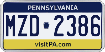 PA license plate MZD2386