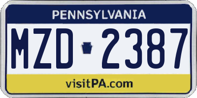 PA license plate MZD2387