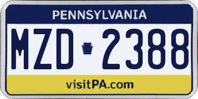 PA license plate MZD2388
