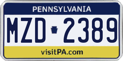 PA license plate MZD2389