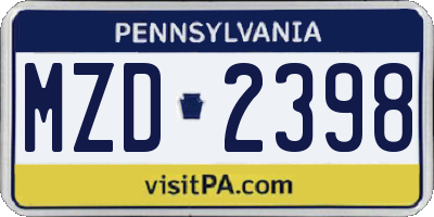 PA license plate MZD2398