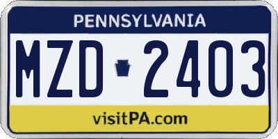 PA license plate MZD2403