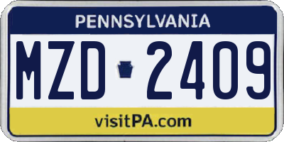 PA license plate MZD2409