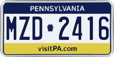 PA license plate MZD2416