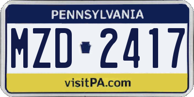 PA license plate MZD2417