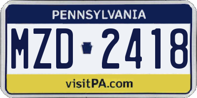 PA license plate MZD2418
