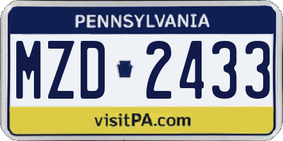 PA license plate MZD2433