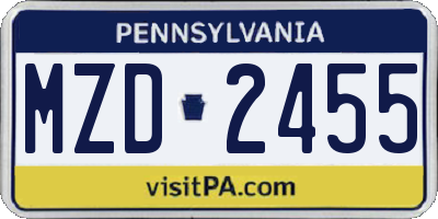 PA license plate MZD2455