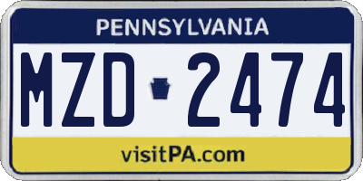 PA license plate MZD2474