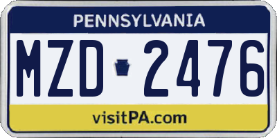 PA license plate MZD2476