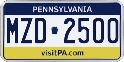 PA license plate MZD2500