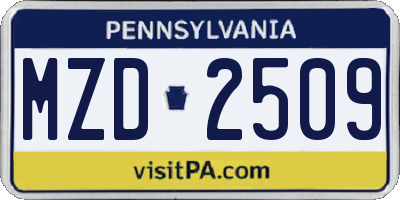 PA license plate MZD2509