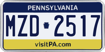 PA license plate MZD2517