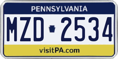 PA license plate MZD2534