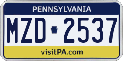 PA license plate MZD2537