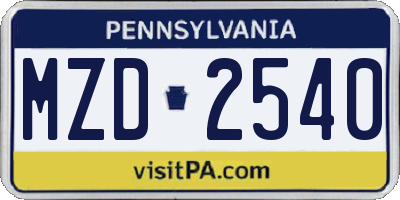PA license plate MZD2540