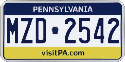 PA license plate MZD2542